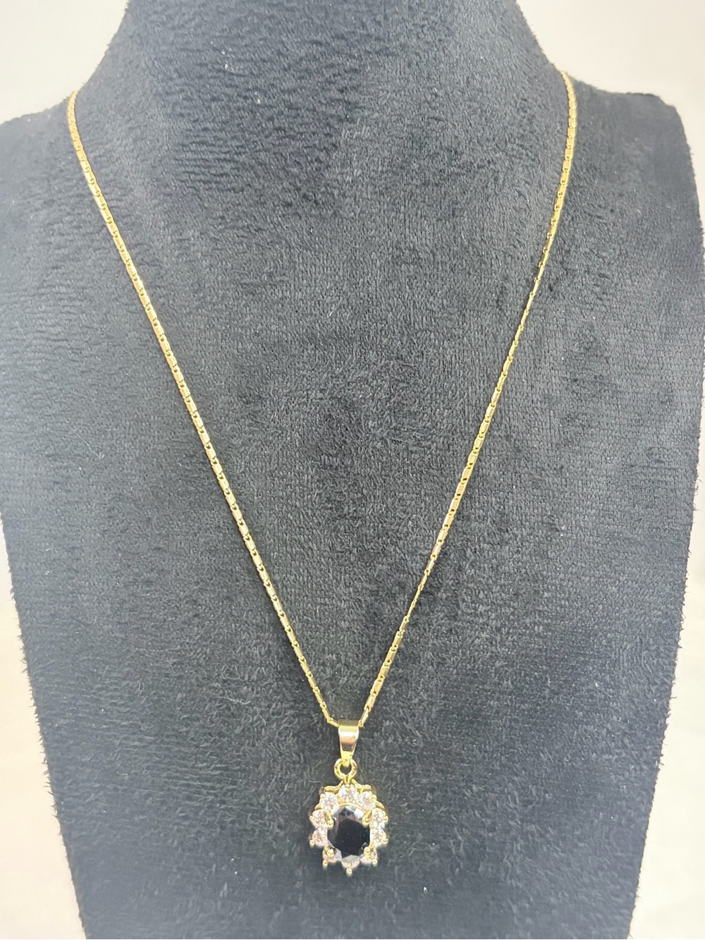 Gold Pendant Necklace with Black Center Stone - 18"